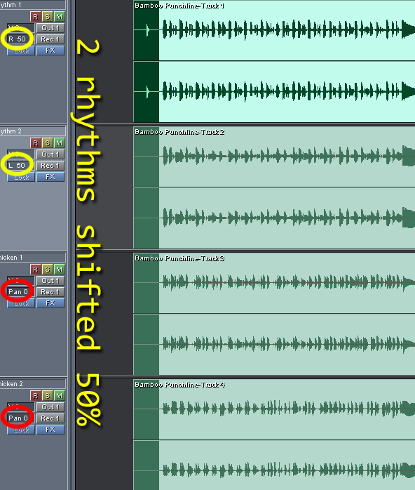 Audio Panning to Provide Room for Tracks and for Achieving Wider Sounding