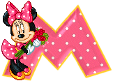 Alfabeto animado de Minnie Mouse con ramo de rosas M. 