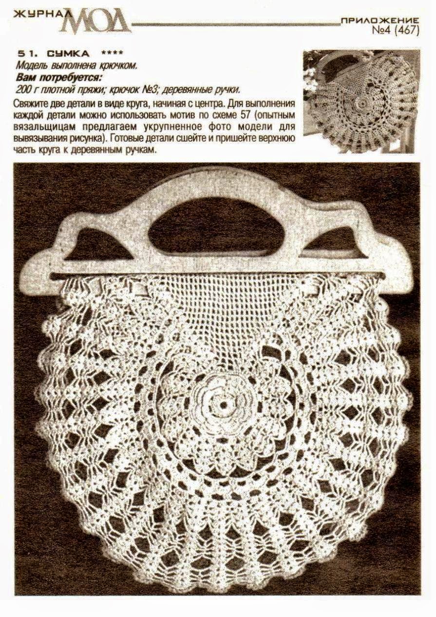 Bolso tejido al crochet con manijas de madera - con esquema