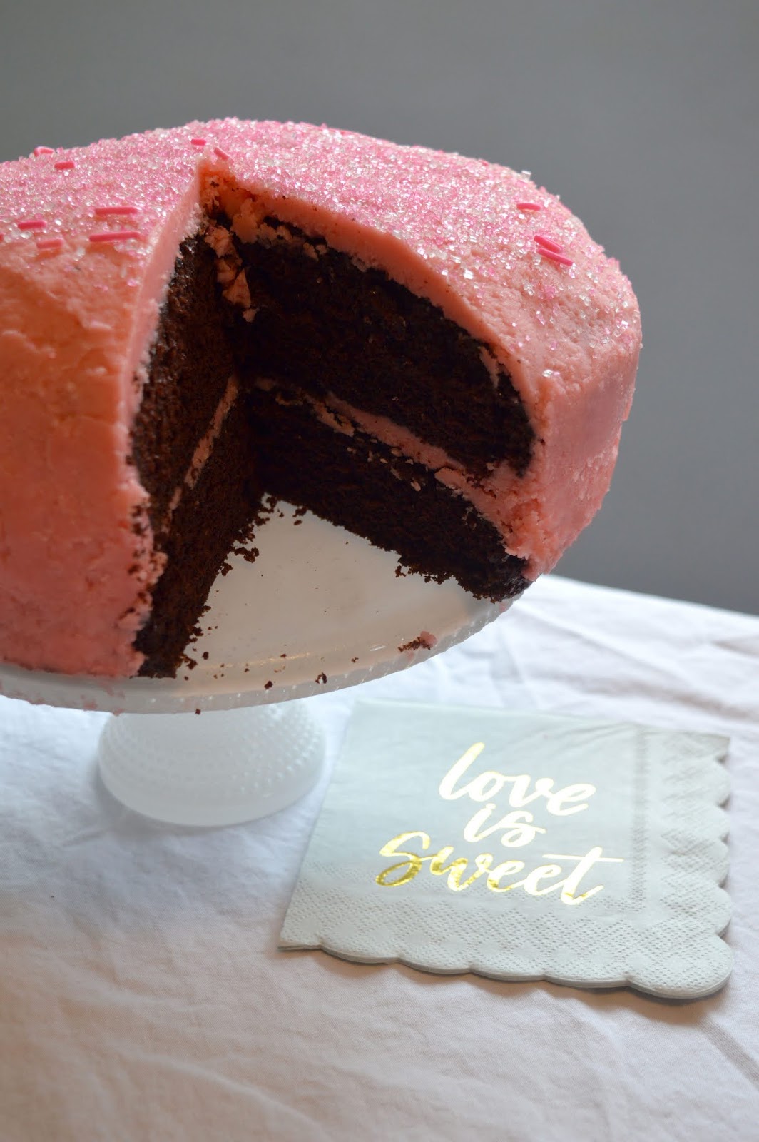 Chocolate Cake with Pink Frosting