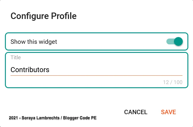 Profile gadget control panel (Contributors)