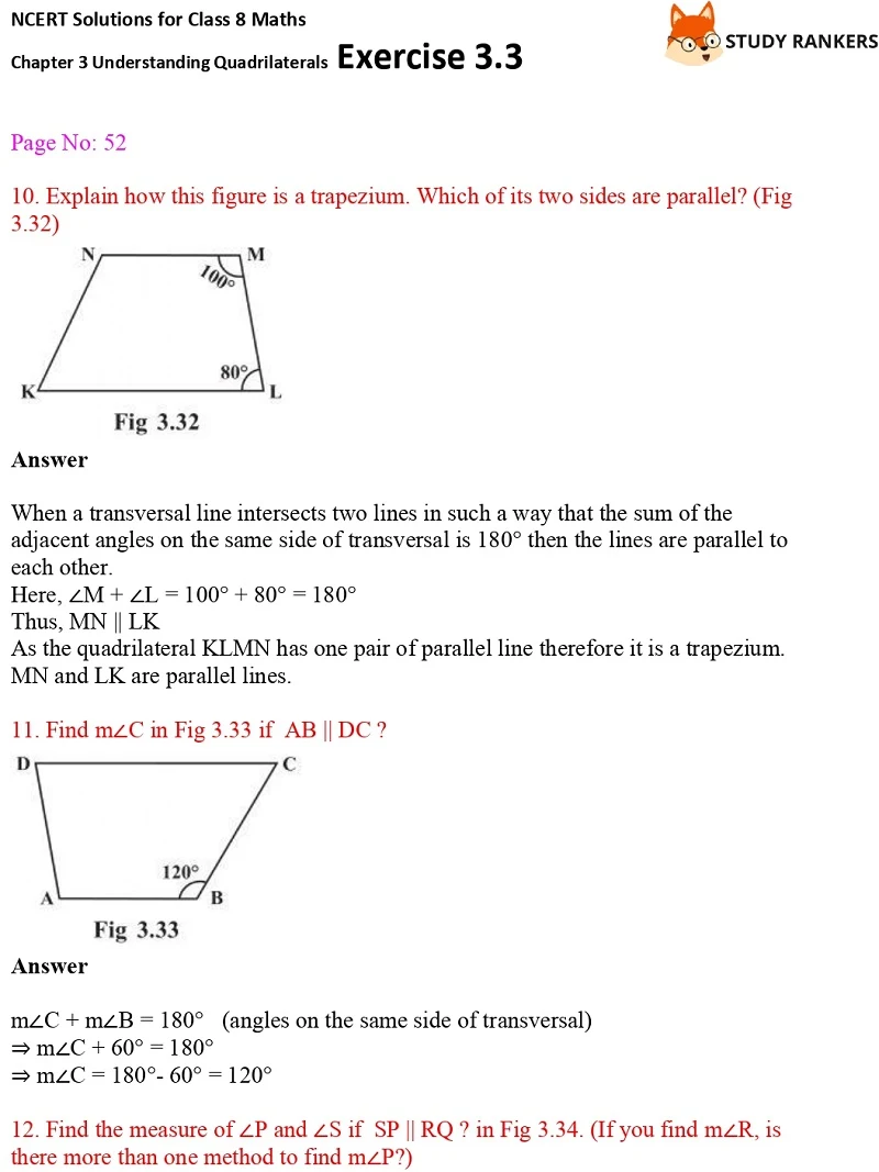 NCERT Solutions for Class 8 Maths Ch 3 Understanding Quadrilaterals Exercise 3.3 6