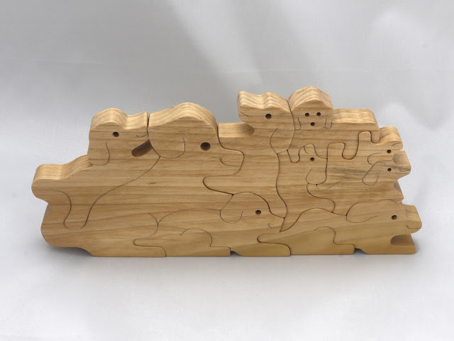 Handmade Wood Dog Puppy Family Puzzle Toy Animal Stacker