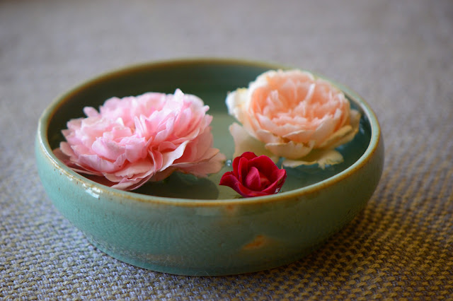 monday vase meme, rose, David Austin roses, small sunny garden, Kordes rose, amy myers ceramics