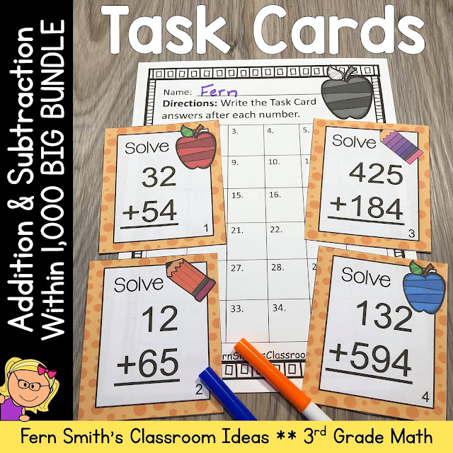 3rd Grade Go Math Chapter 1 Addition & Subtraction Within 1,00 Task Cards Bundle