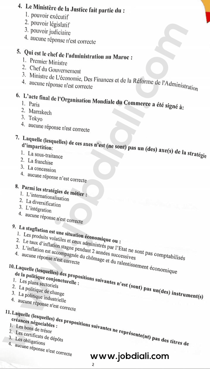Exemple Concours Rédacteur Judiciaire 3ème grade Gestion des Entreprises Ministère de la