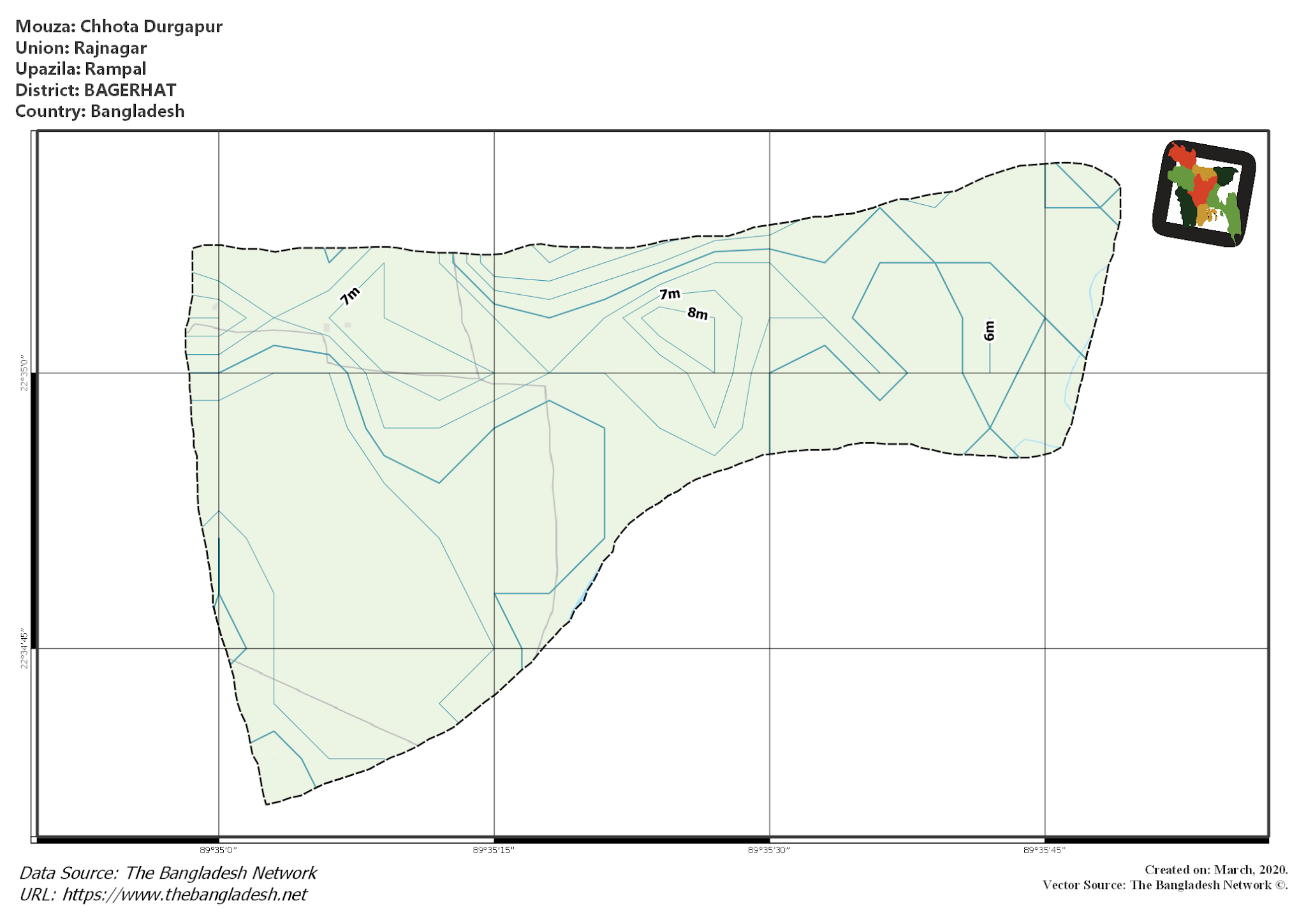 Map of Chhota Durgapur Mouza of Rampal Upazila, BAGERHAT, Bangladesh.