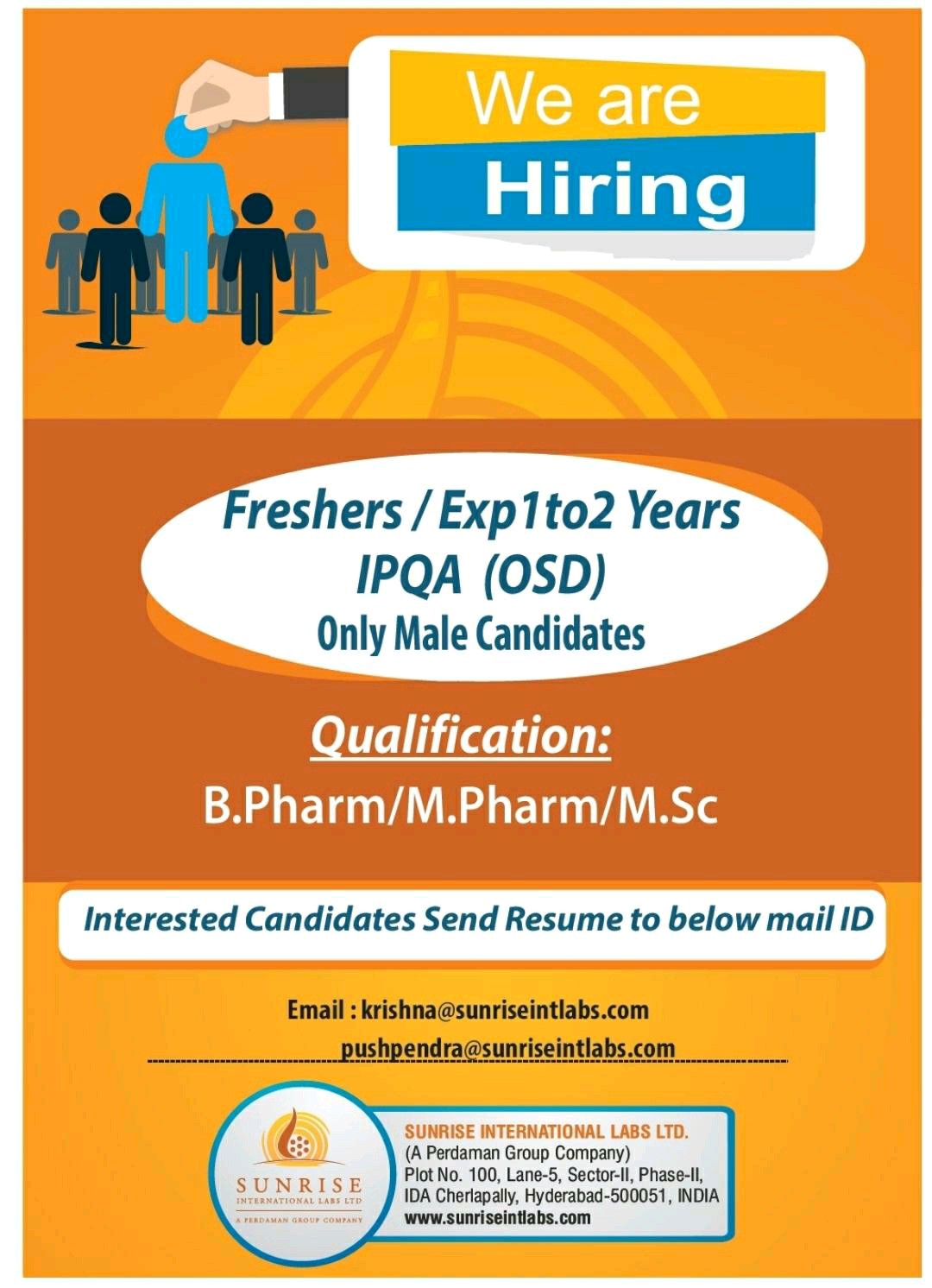 IPQA Fresher's and Experienced Pharma Jobs Hyderabad Pharmastuff