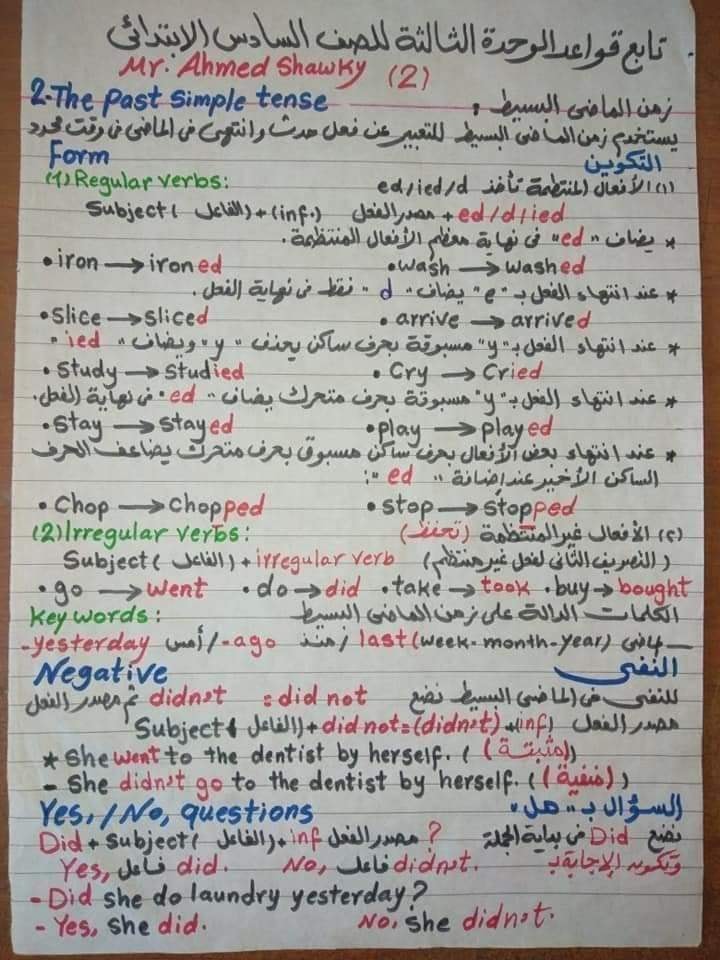 قواعد اللغة الإنجليزية للصف السادس الإبتدائى الترم الأول في ست ورقات 5