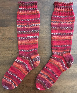 Socks are knitted with round toes and traditional heel flap