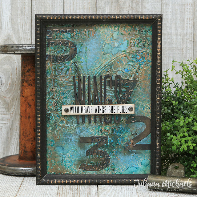 With Brave Wings She Flies Framed Panel by Juliana Michaels featuring Tim Holtz Sizzix Countdown and Perspective Butterfly Thinlits