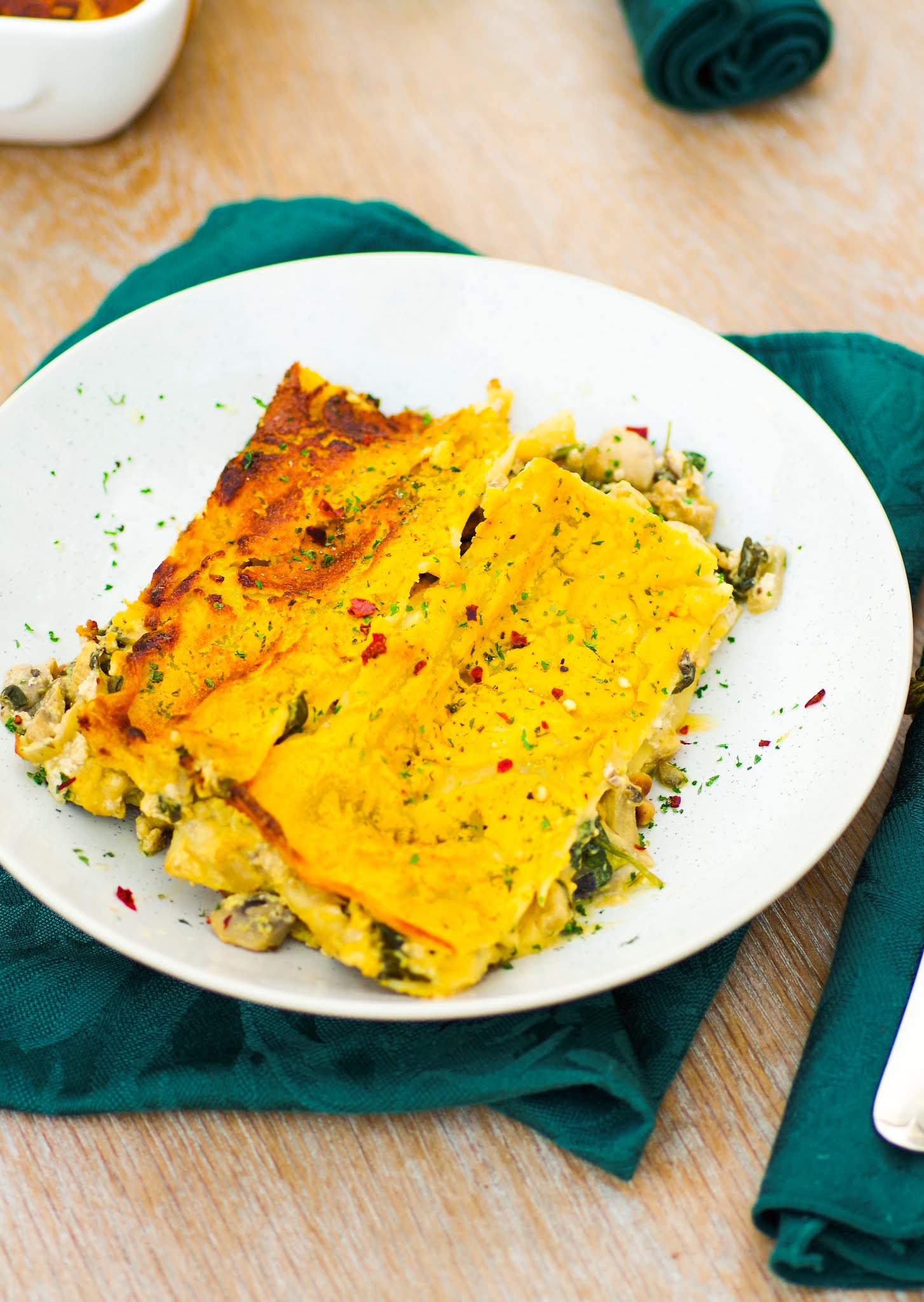 Mushroom, Spinach & Butternut Lasagne Euphoric Vegan
