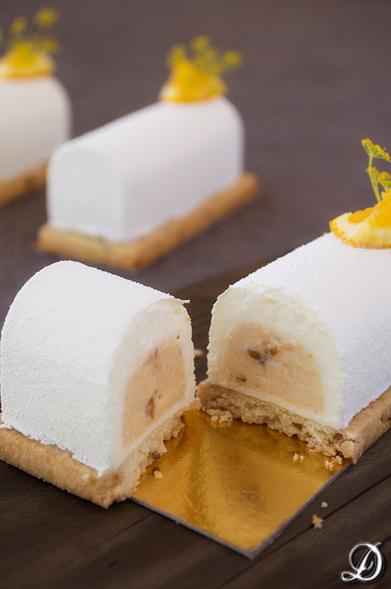 Mousse de Naranja y Jengibre con interior de Turrón de Jijona y Sablée de Anís
