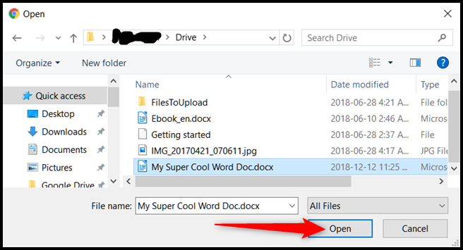 كيفية استيراد وفتح ملف وورد في محرر مستندات جوجل