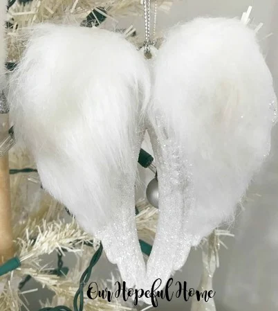 white fluffy angel wing ornament