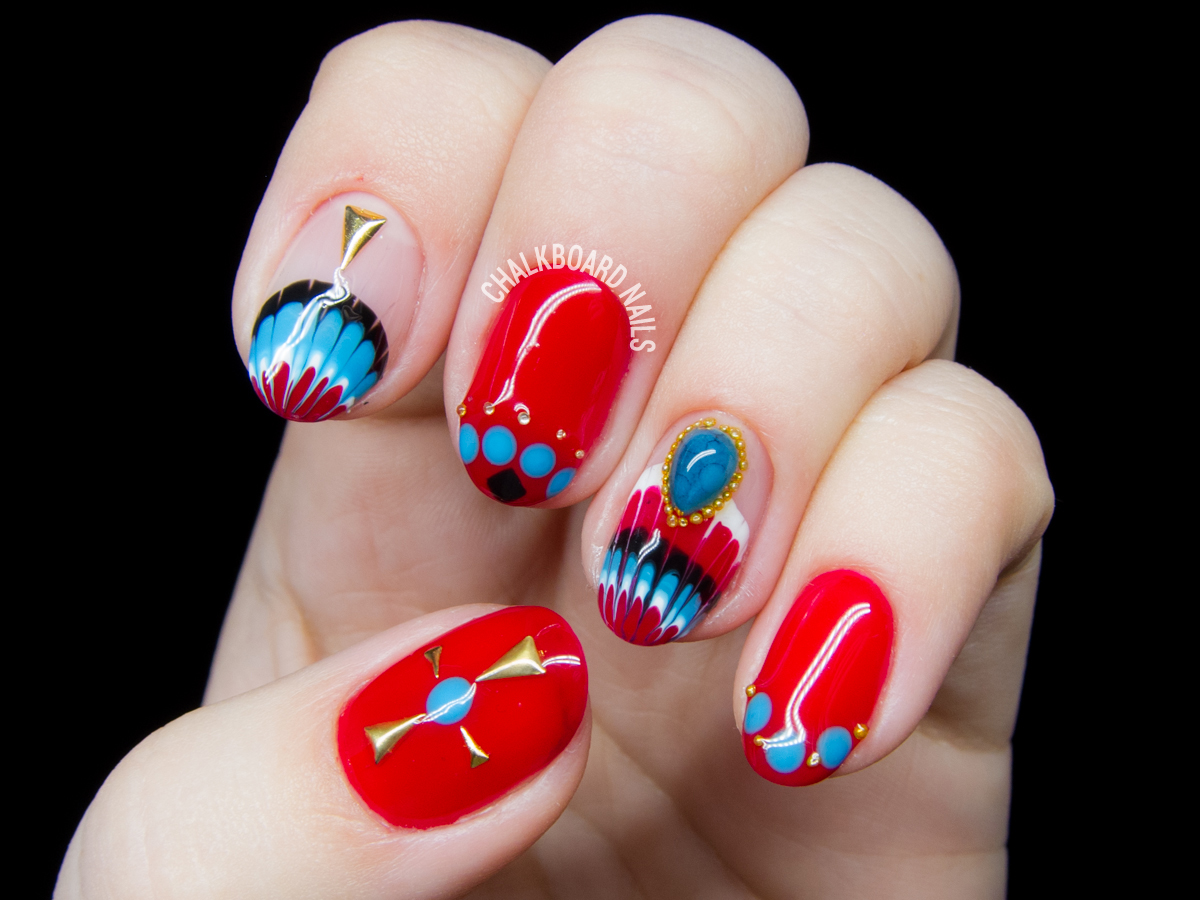 Southwest-inspired gel nail art by @chalkboardnails