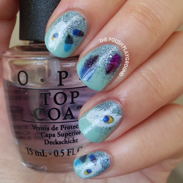 Feather Water Nail Decals and Glitter Gradient