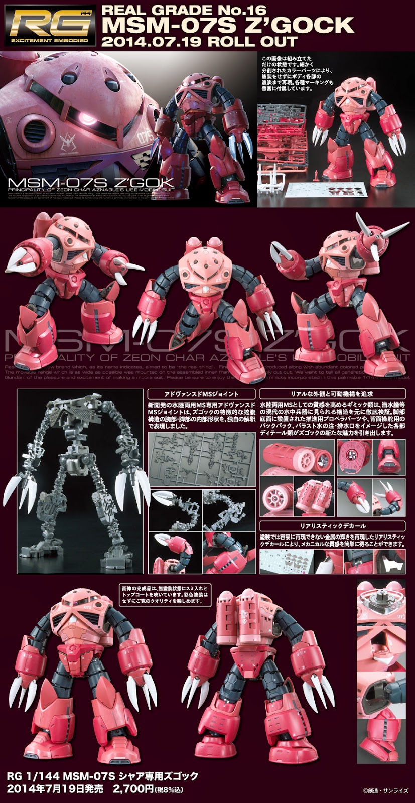 RG 1/144 Char's MSM07S Z'Gok Release Info, Box Art and Official