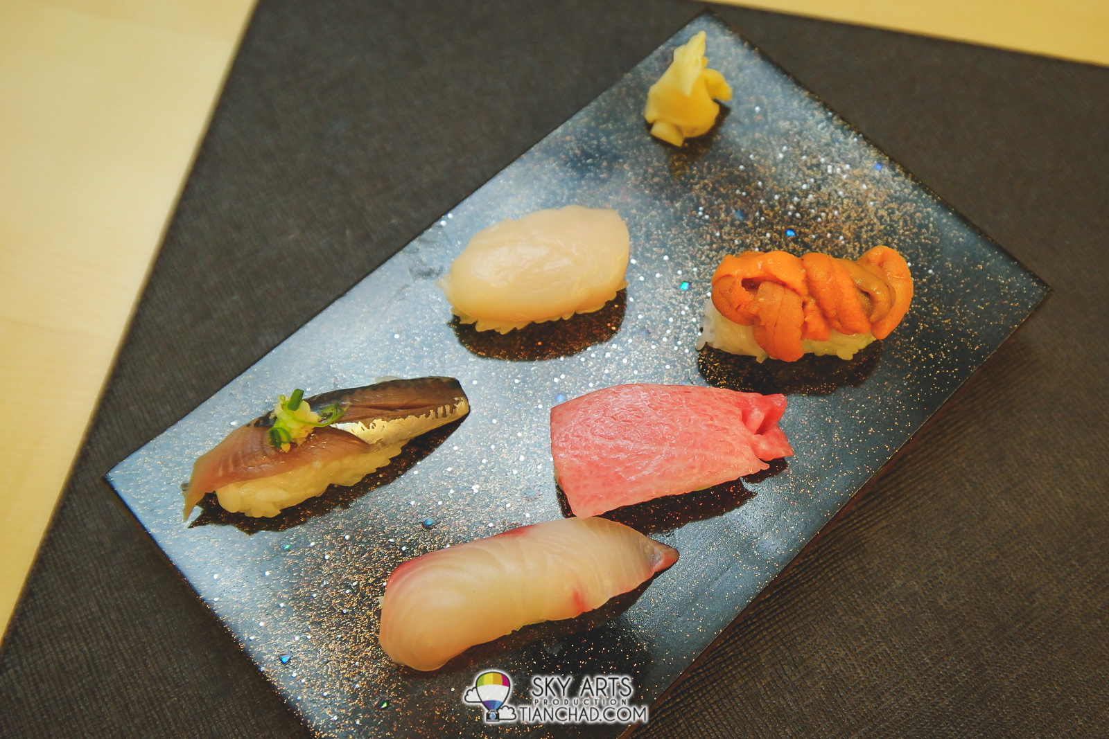 Chef's Recommended Seasonal Sushi: Sardine, Scallop, Kampachi, Otoro and Sea Urchin