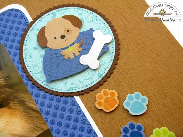 Doodlebug Design Puppy Love Fur Babies Dog 2-page Scrapbook Layout by Mendi Yoshikawa