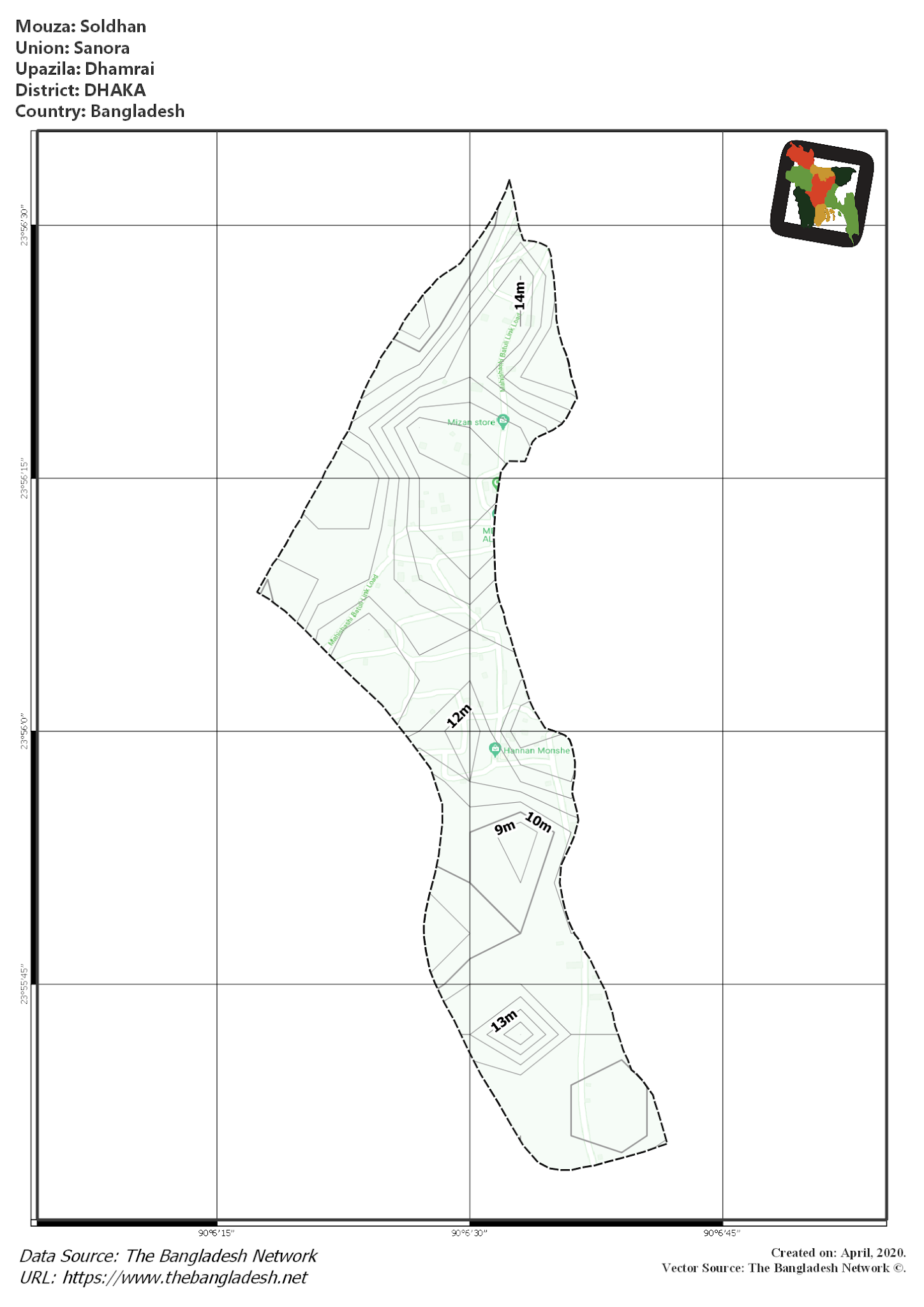 Map of Soldhan Mouza of Dhamrai Upazila, DHAKA, Bangladesh.
