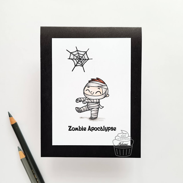 CAS Halloween card, Zombie Mummy card, Crafty Meraki Fangs for being my friend, Crafty Meraki Ghostly greetings, Halloween card ideas, Quillish, Halloween cards for kids, Ishani