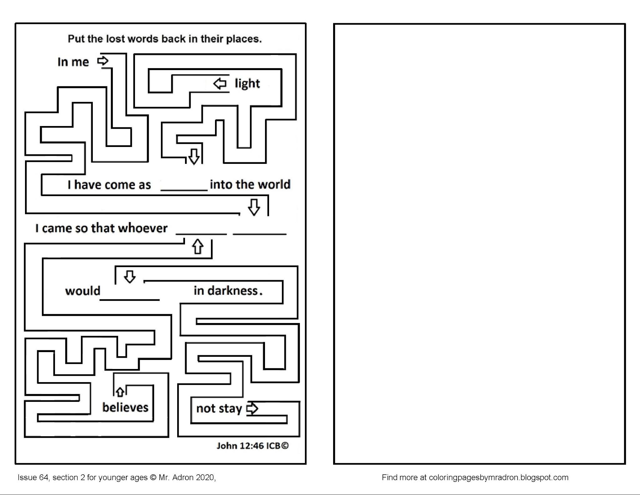 Coloring Pages for Kids by Mr. Adron Free Bible John 1246 Verse Maze