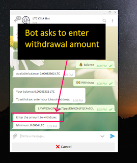 Bot will ask you to enter withdraw amount