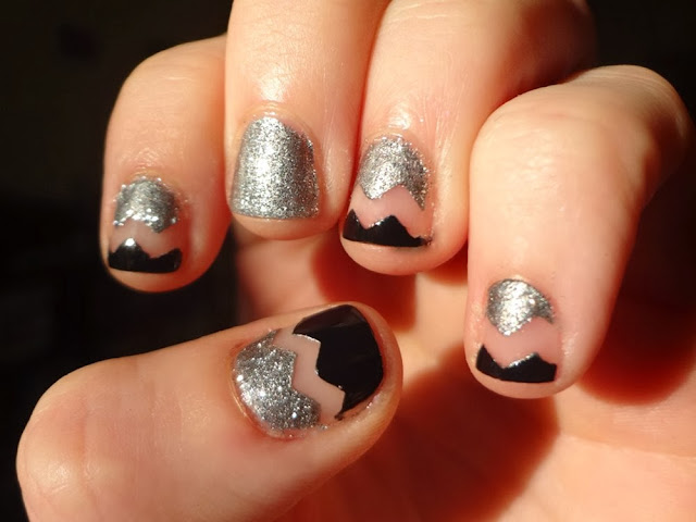 Black and silver chevron nails