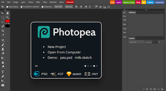 Online Photo Editor | Photopea  Interface
