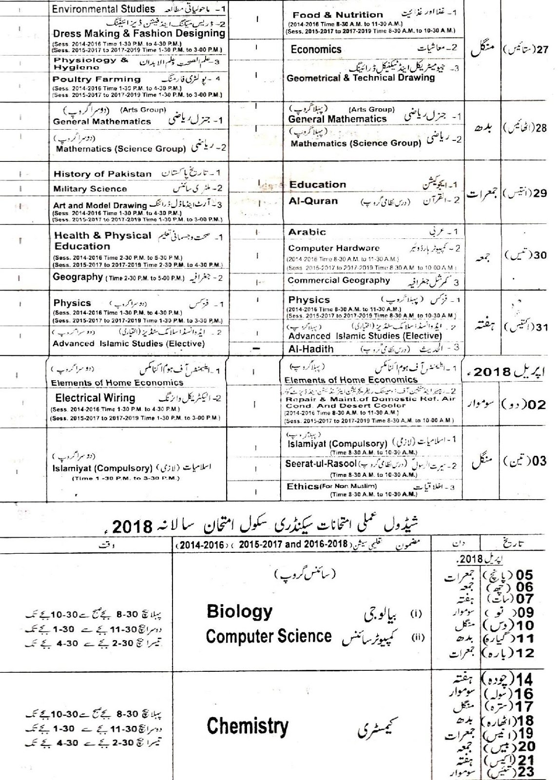 lahore board 9th and