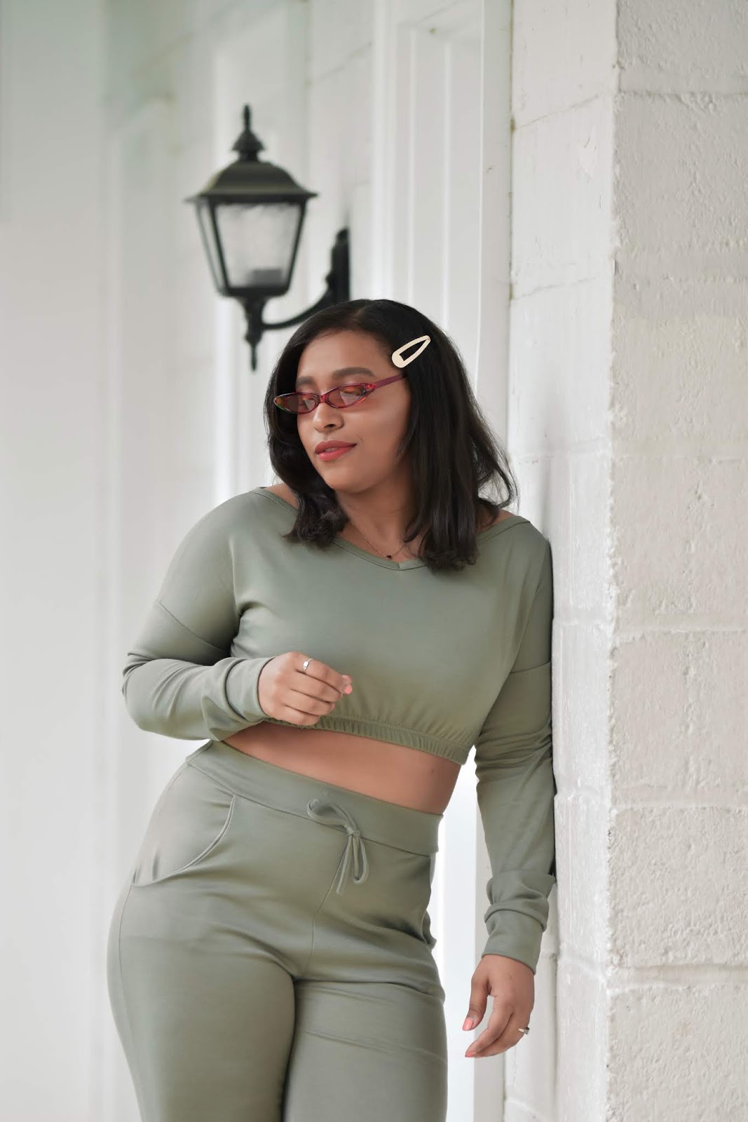 Femme luxe, crop top two piece, jogger set, two piece set, green outfits, amiclubwear shoes
