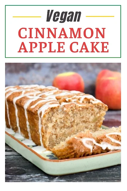 A soft and moist vegan apple cake baked in a loaf tin. It's easy to make, tastes delicious, and can be frozen in slices.