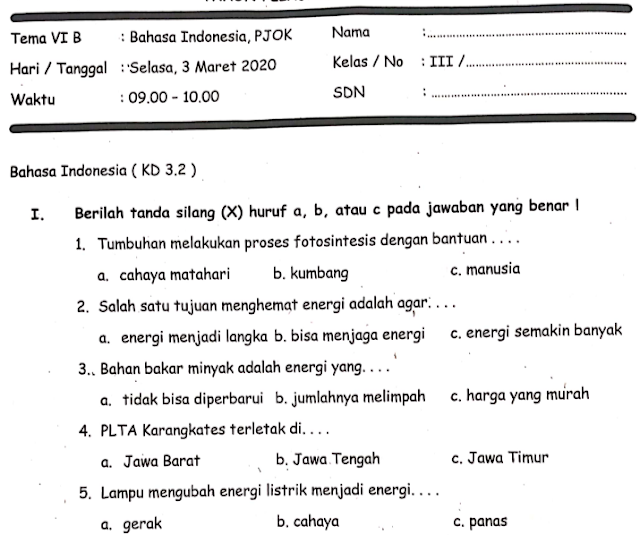Download Soal PTS/UTS Kelas 3 Semester 2 K13 Revisi Tahun