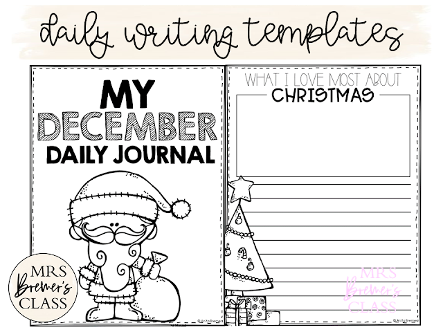 December writing templates for daily journal writing or a writing center in Kindergarten First Grade Second Grade