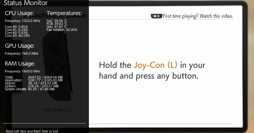 ニンテンドースイッチ オーバーレイメニューTesla用のCPU、メモリ、GPUの使用率を確認できるStatus Monitor Overlay紹介