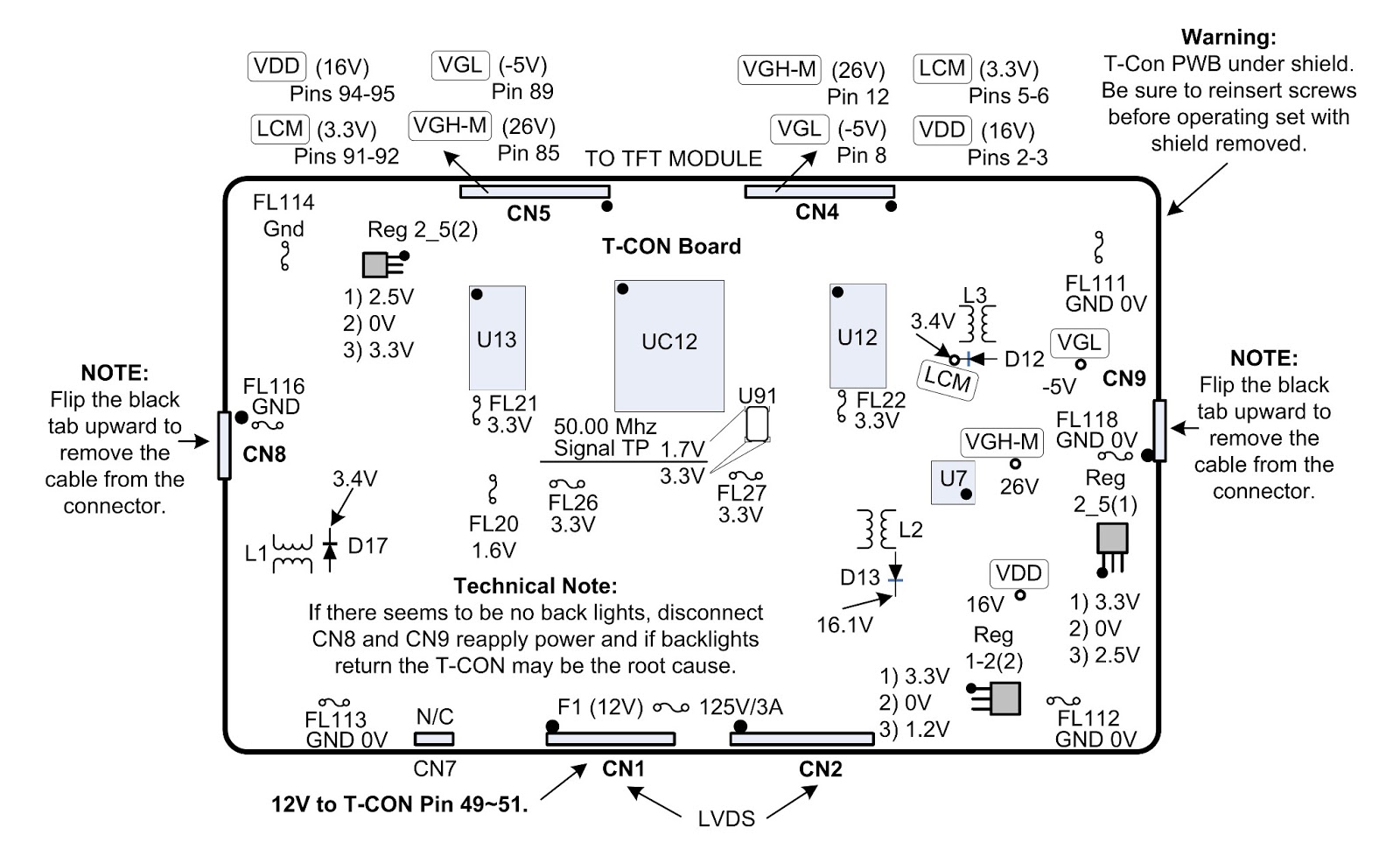 Electro help LG 47LG90 LED LCD TV T'CON BOARD VOLTAGE CHECK FUSE