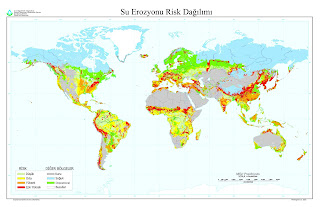 Dünyada su erozyonu risk dağılımı haritası