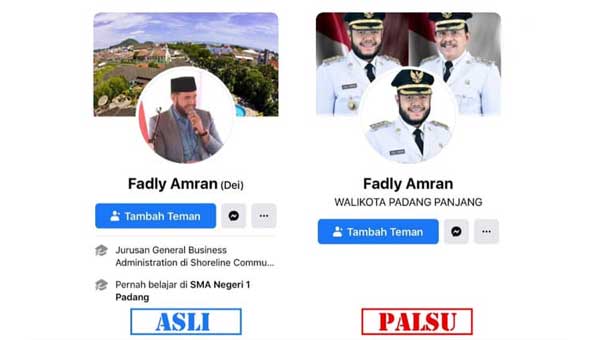 Akun Palsu Catut Nama Walikota Padang Panjang Fadly Amran