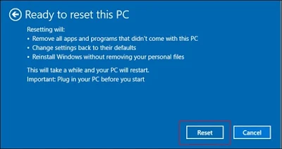 cukup klik reset Windows untuk melanjutkan