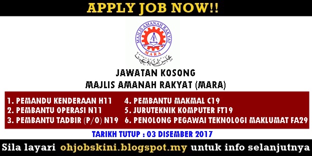 Jawatan Kosong Majlis Amanah Rakyat (MARA) Jawatan Kosong Majlis Amanah Rakyat (MARA)