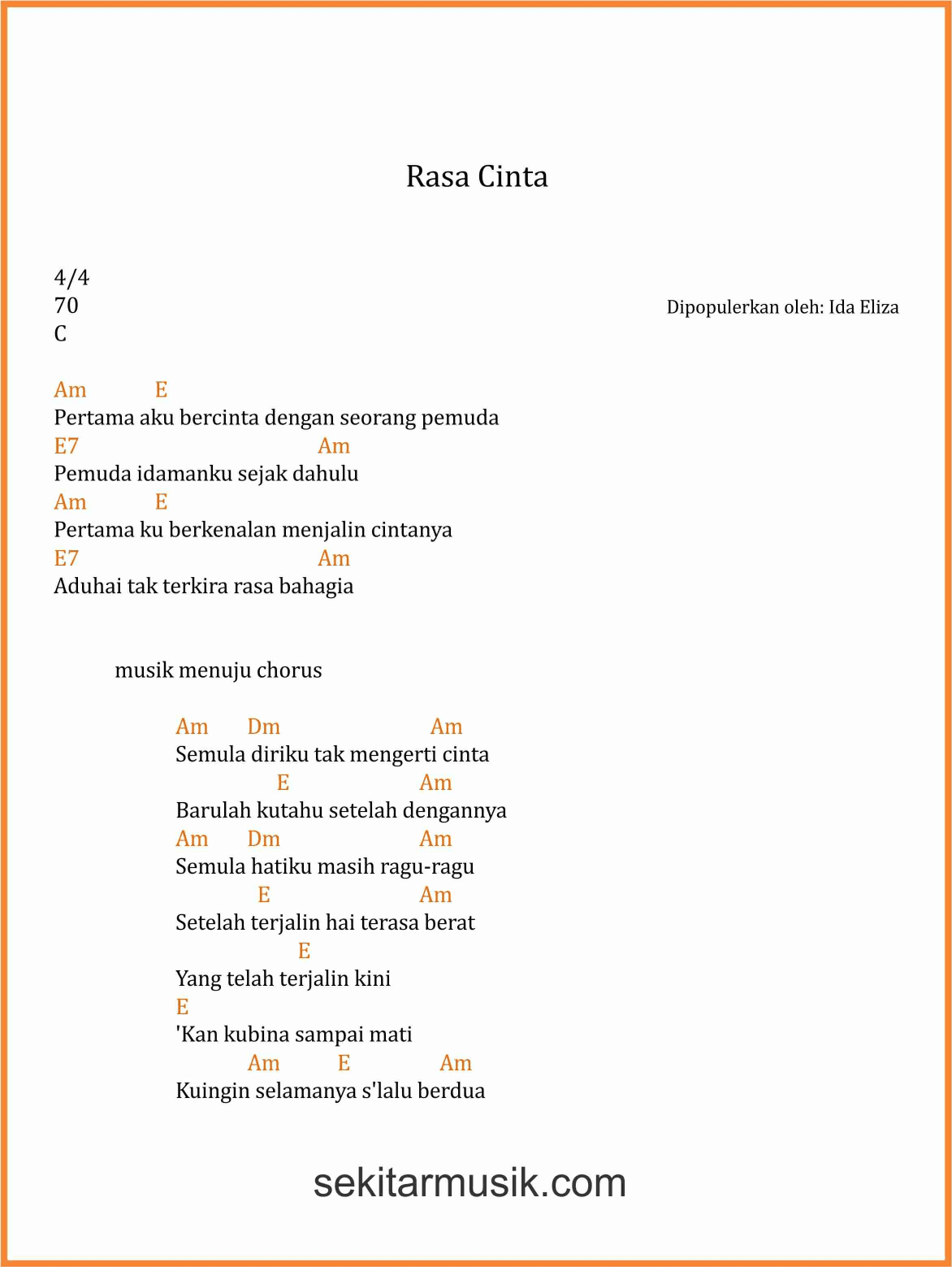 Chord Lagu Rasa Cinta - Ida Eliza - SEKITAR MUSIK