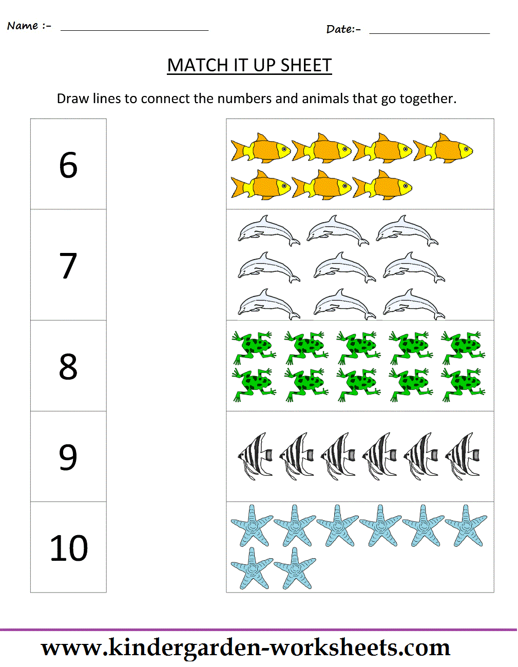 Kindergarten Worksheets: Maths Worksheets - Matching worksheets