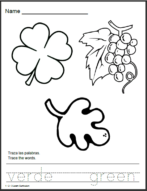 1 - 2 - 3 Learn Curriculum: Spanish Color Worksheets