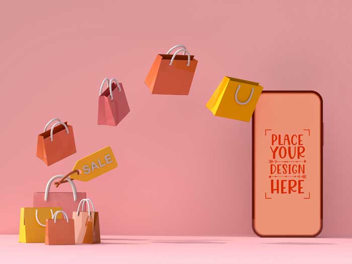 Online Shopping With Mobile PSD Mockup V-1 Online Shopping PSD Mockup V-1
