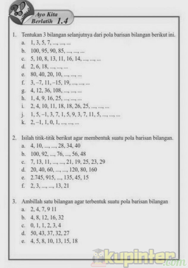 Latihan Soal Pola Bilangan Kelas 8 Kurikulum 2013