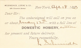 Postkarte der Firma Wesendonck, Lorenz & Co. vom 18. April 1893