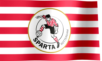 The waving horizontal striped flag of Sparta Rotterdam with the logo (Animated GIF) (Vlag van Sparta Rotterdam)