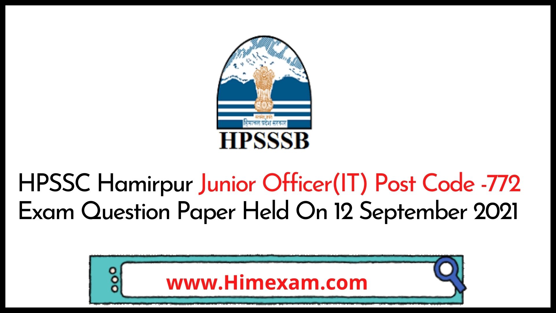 HPSSC Hamirpur Junior Officer(IT) Post Code -772 Exam Question Paper Held On 12 September 2021