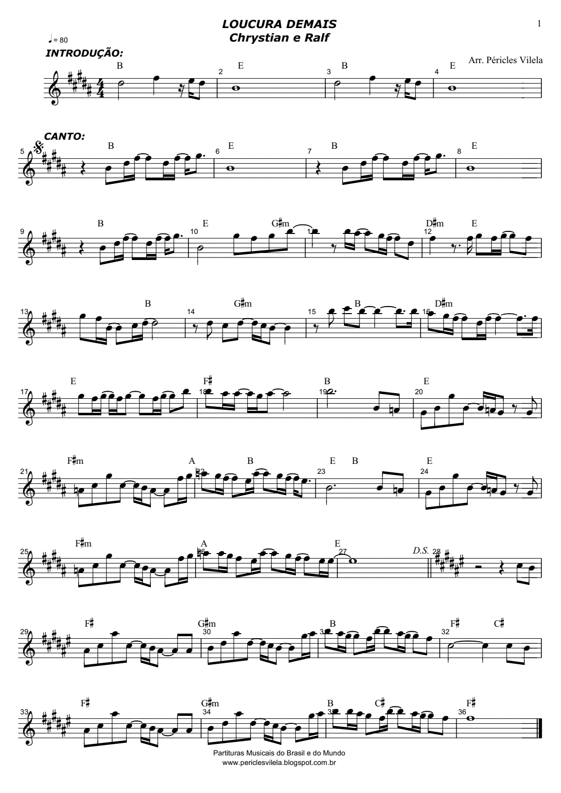 Partituras Musicais Loucura Demais Chrystian e Ralf n.º 2121